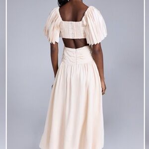 Aje Cream Pleated Ruched Dress
